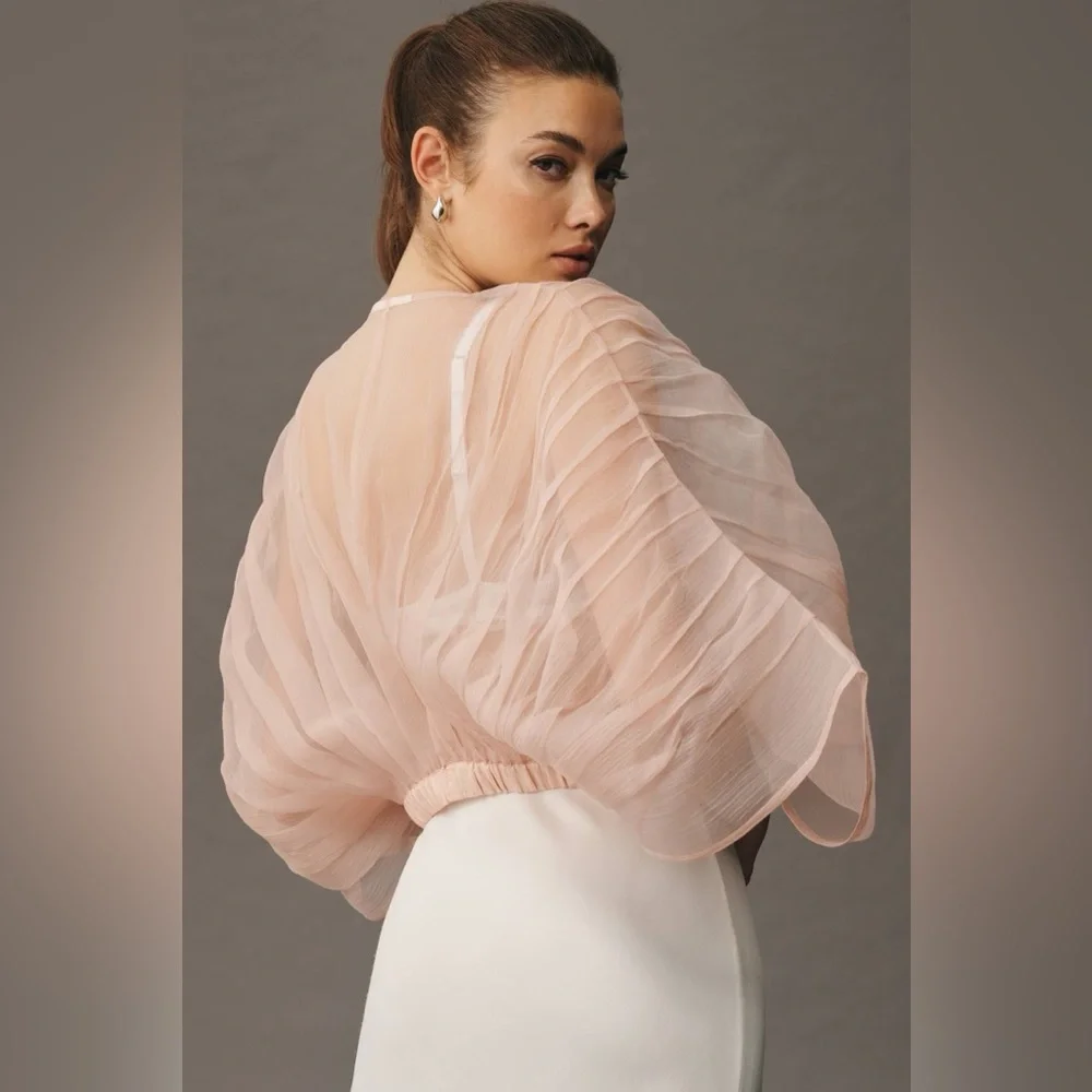Anthropologie Sheer Pleated Capelet in Blush Pink